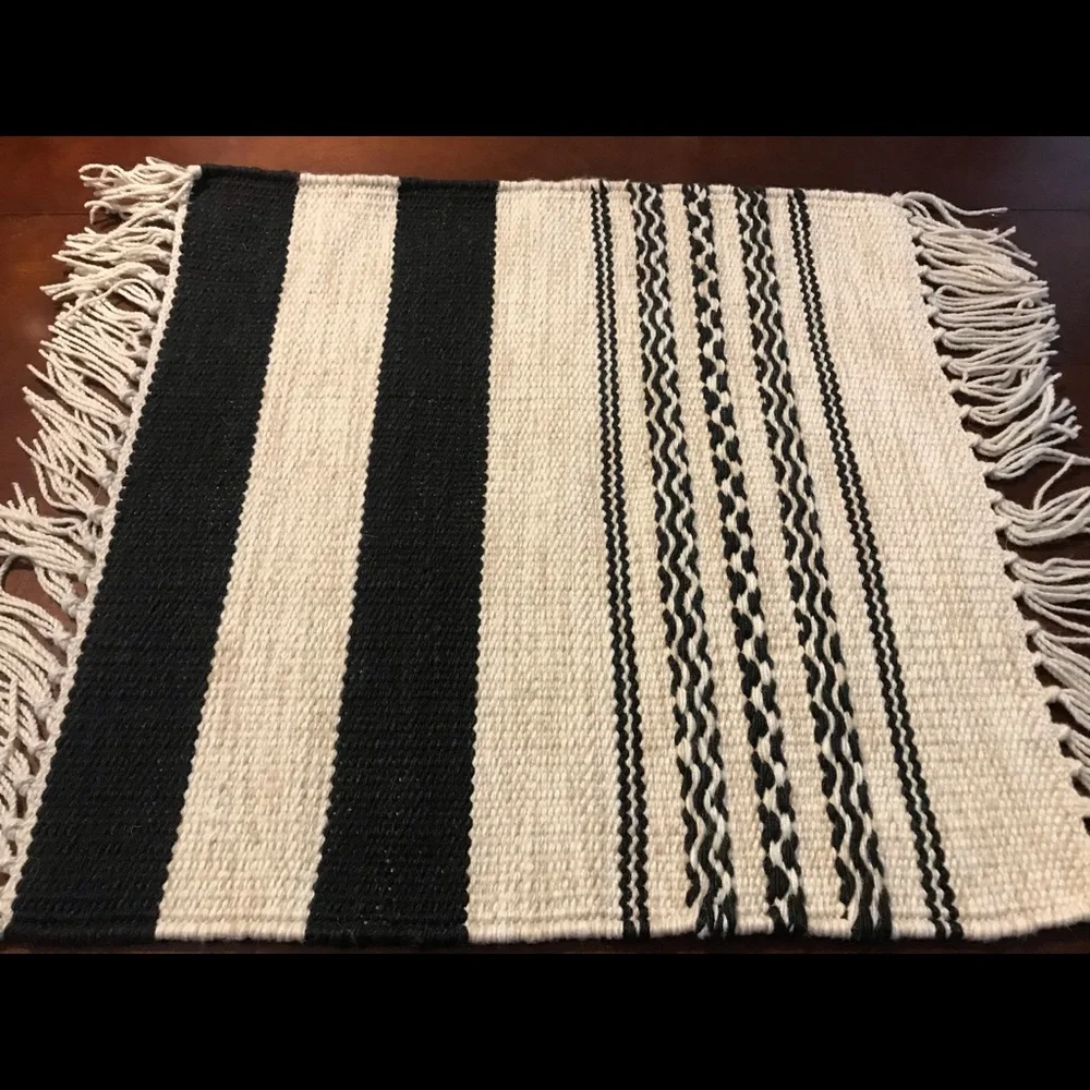 2 New Pottery Barn Striped Kilim Flat Weave Mats